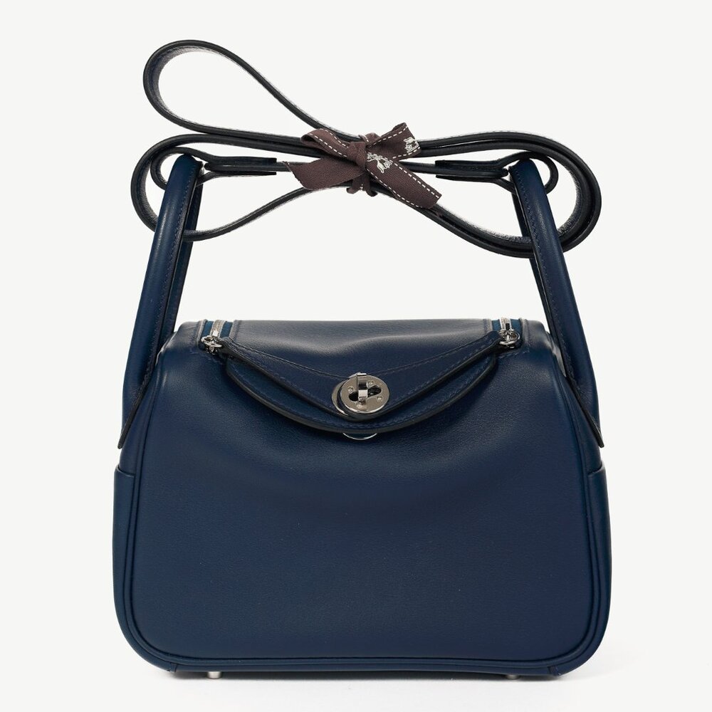 Hermes Lindy II Mini Verso Bleu Navy & Bleu Frida Swift PHW Shoulder Bag
